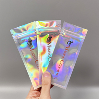 Mini sachet thermoscellable en feuille d'aluminium, sac à trois soudures latérales, mini sac holographique transparent en Mylar avec fermeture éclair