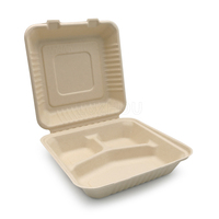LuzhouPack-Contenedor de alimentos desechable con bisagras, compostable, ecológico, de 3 compartimentos
