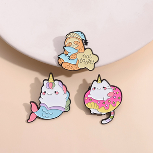 Pembe serisi broşlar Donut Mermaid sevimli kedi <span class=keywords><strong>Unicorn</strong></span> hayvan yumuşak Metal emaye pimleri kızlar için - Product Image 2