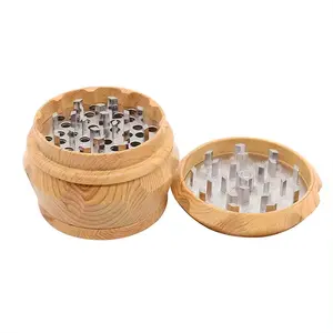 Molinillo de hierbas de madera de imitación de 4 capas, forma de tambor, logotipo personalizado, molinillo de zinc interno de baquelita de 50mm, molinillo de hierbas para fumar