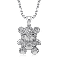 Colliers de bijoux de mode hip hop PVD en acier inoxydable plaqué or 18 carats avec diamant glacé pendentifs à breloque petit ours