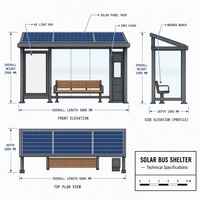Abri de bus solaire moderne en acier rectangulaire intelligent, station d'arrêt de bus alimentée à l'énergie solaire avec éclairage LED et panneau publicitaire