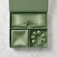 Ensemble de sommeil en soie de mûrier 100% pure OEM, vert sauge, masque contour 3D pour les yeux, taie d'oreiller en soie, chouchou pour cheveux, coffret cadeau de luxe