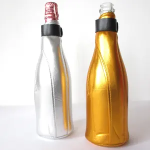 Custom Logo Shiny Neoprene Champagne Bottle Cooler 750 ml Bag Zip up Metallic Neoprene Sparkling Wine Bottle Cover