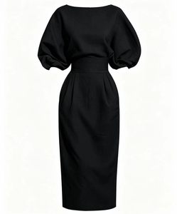 Plus Size <strong>Navy</strong> Blue Midi A-Line <strong>Dress</strong>-Crew Neck Regular Sleeves High-Waisted <strong>Tailored</strong> Fit Formal Chiffon Breathable Summer <strong>Dress</strong> - Product Image 5