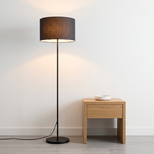 Lámpara de Pie Moderna E27 LED con Poste de Hierro y Pantalla de Tela Negra, Altura Ajustable, Iluminación Decorativa para Dormitorio y Sala de Estar - Product Image 2