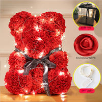 Ours en peluche rose de 25 cm en gros avec coffret cadeau pour femmes, cadeau de la Saint-Valentin, ours en fleurs artificielles de roses