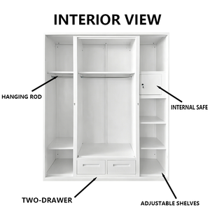 Armario Moderno de Acero <span class=keywords><strong>con</strong></span> Puertas Corredizas, <span class=keywords><strong>Espejo</strong></span> y Cajones, Mueble de Dormitorio - Product Image 3