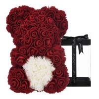 Mini ours en peluche de haute qualité, boîte de fleurs, roses de 25 cm, cadeaux de la Saint-Valentin, cœur en mousse, rose artificielle rouge, ours en roses