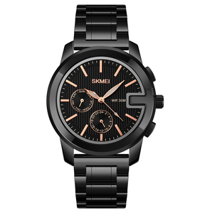 Reloj de pulsera analógico de banda de acero inoxidable de lujo para Hombres estilo de negocios SKMEI <span class=keywords><strong>1962</strong></span> relojes de oro impermeables 3ATM - Product Image 4