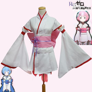 Disfraz de <span class=keywords><strong>Cosplay</strong></span> de <span class=keywords><strong>Ram</strong></span> de <span class=keywords><strong>Re</strong></span>:<span class=keywords><strong>Zero</strong></span> - Vestido Estilo Kimono Blanco y Rojo de Anime con Cinturón - Product Image 2