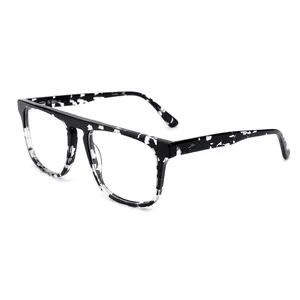 Fashion Square Leopard Single Bridge Acetate Eyeglasses Frames Laminate Acetate Optical Glasses Frames For Men For Women