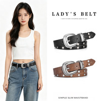 Ceinture en cuir PU pour femme, style vintage, cloutée, accessoire de cowgirl avec boucle ardillon à bordure perlée argent antique, souple pour jeans