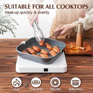 Poêle grill antiadhésive en aluminium avec revêtement <span class=keywords><strong>ILAG</strong></span>, bec verseur, forme carrée, sans PFOA, 9,5 pouces, pour cuisinières intérieures/extérieures - Product Image 5