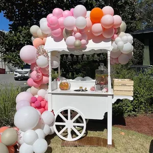 Carrello della barra della caramella del fiore di legno su misura vendita calda di Amazon con le ruote per il banco di mostra della festa del Dessert di natale dei bambini di nozze