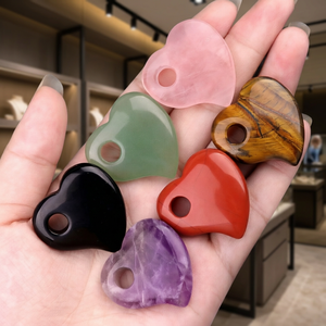 Natural Amethyst Crystal Stone Heart Pendant with Hole Wholesale DIY Jewelry Making Craft Supplies Handmade Necklace Accessories - Product Image 2