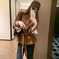 Veste coupe-vent classique tissée marron de qualité supérieure pour femme, en similicuir PU, manteau personnalisé pour l'automne et le streetwear