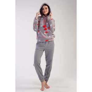 Women's <b>Fleece</b> Hooded <b>Pajama</b> Set with Kangaroo Pockets and Cuffed Sleeves Dropped-Shoulder Design - Product Image 3