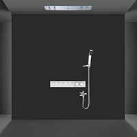 Système de douche encastré haut de gamme avec finition brossée, robinet en laiton, jet pluie et cascade, mitigeur de douche multi-modes pour salle de bain