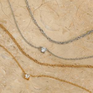 Collier élégant à double couche avec pendentif en zircon pour femme, en acier inoxydable électroplaqué, style tendance, couleur inaltérable - Product Image 6