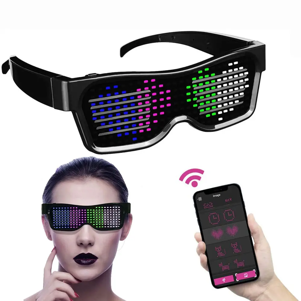 Smart Sunglasses LED Rechargeable App Bluetooth Programmable Flashing Light Glasses Party Sunglasses LED Glasses