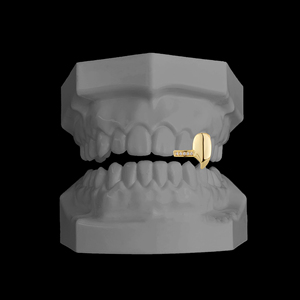 Grilles canines Zircon dentaire préfabriquées plaqué or 2 dents supérieures diamants zircone cubique Premium K9 dents en métal en laiton <span class=keywords><strong>Vampire</strong></span> Grillz - Product Image 1