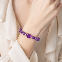 Bracelet extensible en perles de cœur en améthyste naturelle de 8 mm, cristal violet, bijoux, cadeau, vente en gros
