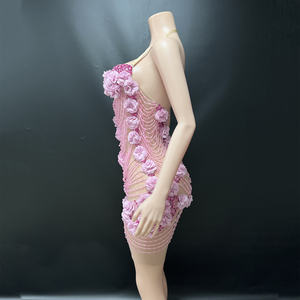 Novance Y5254-B vente en gros <span class=keywords><strong>de</strong></span> Chine <span class=keywords><strong>boutique</strong></span> mode fleurs en trois dimensions conception rose <span class=keywords><strong>robe</strong></span> <span class=keywords><strong>de</strong></span> <span class=keywords><strong>Cocktail</strong></span> strass perlé <span class=keywords><strong>robe</strong></span> <span class=keywords><strong>de</strong></span> soirée - Product Image 2