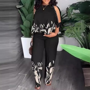 Nouvelle Collection : Ensemble 2 Pièces Chic Imprimé Floral – Hauts et Pantalons en Satin à Col Rond, Coupe Ample Décontractée avec Taille Ceinturée, Grandes Tailles - Product Image 1