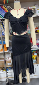 S0604N Nuevo Vestido de Noche Elegante para Mujer, Estilo <span class=keywords><strong>Imperio</strong></span>, Sin Tirantes, con Mangas con Volantes, Línea A, Color Negro - Product Image 4