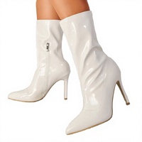 Bottes longues pour femme, chaussures d'hiver et d'automne 2023, métalliques, à talons hauts, au-dessus du genou, à enfiler, avec fermeture éclair, semelle extérieure en caoutchouc