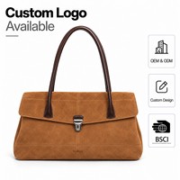 Sac fourre-tout en daim marron personnalisé avec logo, grande capacité, sac à bandoulière en daim et cuir PU pour femmes, travail et voyage