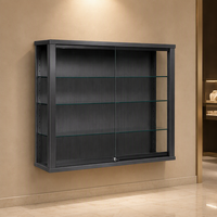 Vitrine murale de luxe pour bijoux, portes coulissantes en verre trempé, étagères réglables, cadre en métal anthracite et serrure à clé