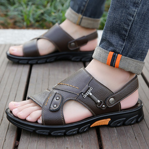 Sandalias de exterior para hombre, con punta abierta, suela de goma, para verano, de color sólido, con forro textil, zapatos cómodos para caminar - Product Image 3