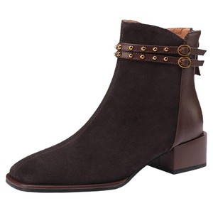 <span class=keywords><strong>Bottines</strong></span> à plateforme noires en cuir pour femme, style vintage, à double ceinture, bout carré et talon épais, collection Printemps - Product Image 5