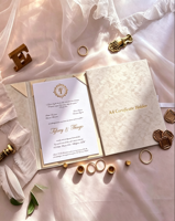 Porte-certificat A4 en velours crème, calligraphie arabe dorée personnalisée, ruban en satin, porte-certificat de mariage islamique Nikkah Nama