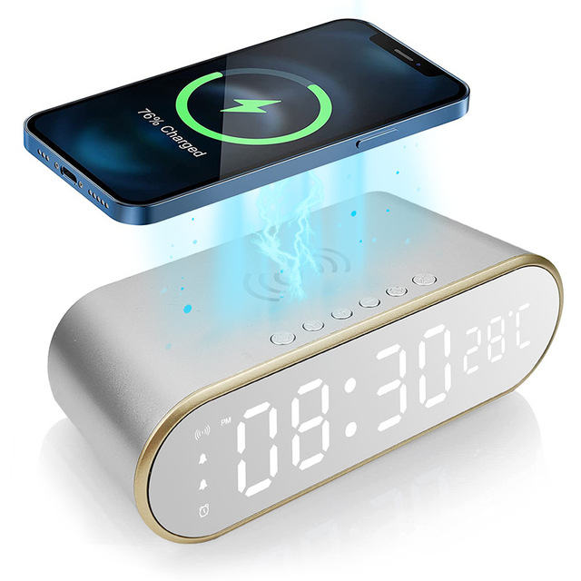 Smart Alarm Clock Temperature Display 15W Fast Wireless Charging Phone Charger with Night Light LED Indicator