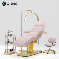 Table de massage électrique moderne pour salon de beauté, lit de luxe avec base dorée réglable, lit de spa médical et cosmétique