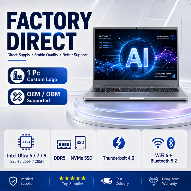 Portable 15.6 Inch Ultra 5 7 9 225H 255H 285H RAM DDR5 WIFI 6 Thunderbolt With Backlit Keyboard Metal AI Laptop Ultra 5/7/