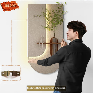 UNIART Applique da Parete di Lusso in Legno Luminoso a LED con Scultura 3D a Rilievo in Arenaria e Vaso per Piante Verdi, per Decorazione Domestica e Hotel Art Déco - Product Image 4