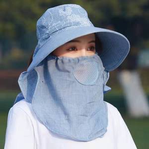 Sombrero de Ala Ancha para Mujer con Protección Facial, Protección Solar UV para Verano, Ciclismo al Aire Libre, Sombrero Transpirable para Recolectar Té con Protección para el Cuello - Product Image 3