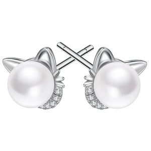 Orecchini a perno con perle a forma di orecchie di gatto, stile dolce da donna, gioielli per le orecchie per ragazze e donne, accessorio regalo per outfit da tutti i giorni - Product Image 2