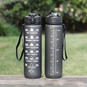 32oz Plastic Sport Gym Bottle Bpa Free Flip <b>Top</b> Cover Drink Water Bottle With Time Marker Straw Strainer - Product Image 6