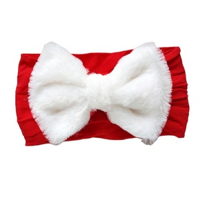 <span class=keywords><strong>Fascia</strong></span> bianca in pelliccia sintetica per ragazze accessori per capelli natalizi accessori per capelli fatti a mano per neonati fasce per capelli in Nylon con grande fiocco - Product Image 1