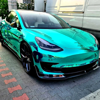 Autocollant de voiture en PET super brillant chromé vert miroir, autocollant auto-adhésif réfléchissant, film d'emballage de voiture en rouleau complet