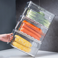 Organisateur de réfrigérateur, boîte de rangement en plastique pour aliments, boîte de rangement empilable pour légumes avec plateau de drainage et sélecteur de date