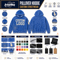 Sweat à capuche personnalisé pour homme, bleu délavé, avec motif étoile et toile, imprimé lettres sur le devant, patch flèche, ourlet vieilli, OEM ODM