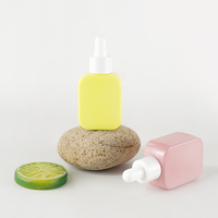 Flacon compte-gouttes en verre brillant de 30 ml, jaune et rose, couleur bonbon, forme carrée