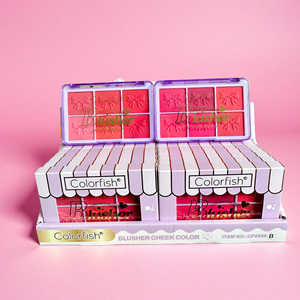 Paleta de Rubor de 6 Colores con Relieve de Lazo, Rubor Facial Mate y Brillante de Larga Duración, Kit de Maquillaje con <span class=keywords><strong>Brocha</strong></span>, Apto para Todo Tipo de Piel - Product Image 1