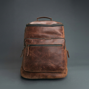 Vintage Stylish 100% Genuine <b>Leather</b> Material Daypack Bag New Fashion Unisex Genuine <b>Leather</b> Brown Color Rucksack <b>Large</b> Capacity - Product Image 1